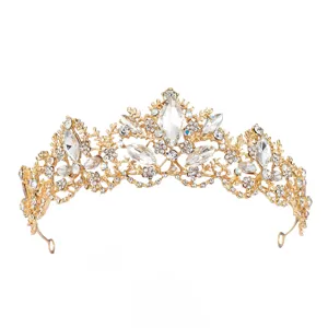 Bridal crown tiara baroque rhinestone gold half-round headband wedding hair accessory