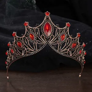 Baroque red crystal tiara crown European vintage wedding bridal hair accessory for party.