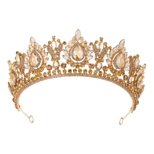 Luxus goldene Braut Tiara mit funkelnden Strasssteinen, elegante Vintage Hochzeit Krone.
