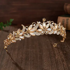 Gold crystal bridal tiara crown wedding hair accessories baroque rhinestone hair hoop for women