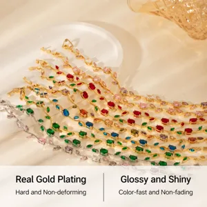 Fashion ins style colorful zircon flower vine bracelet, elegant metallic gold jewelry gift.