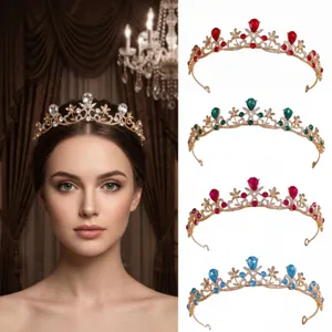 Vintage Legering Kroon Bloemen Strass Tiara Goud Barok Bruids Hoofddeksel Kroon Voor Bruid Bruiloft Verjaardag Feest Haaraccessoires