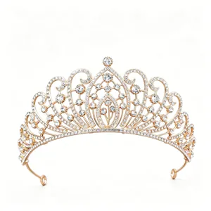 Elegant gold rhinestone crown tiara for women wedding bridal hair accessories main view
