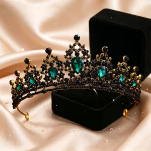 Meravigliosa tiara con corona da sposa in cristallo nero e oro per accessori per capelli da festa