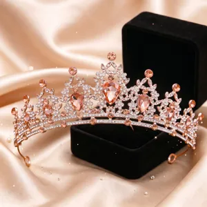 Corona tiara da sposa in cristallo oro rosa di lusso per donne e ragazze eleganti
