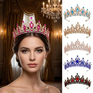 Corona da Sposa Barocca in Lega con Strass Elegante Tiara di Cristallo per Accessori per Feste di Compleanno di Matrimonio Gioielli da Donna Ragazza