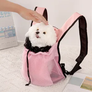 Breathable pink mesh pet backpack carrier for small dogs and cats outdoor travel