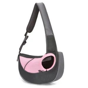 Pink and black breathable mesh pet carrier sling bag for cats and small dogs