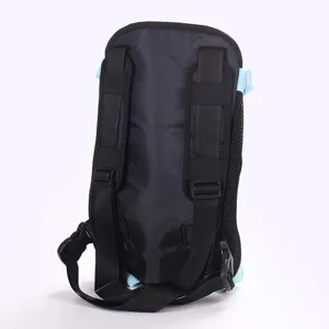 Back view of pet carrier backpack with adjustable black straps and breathable mesh