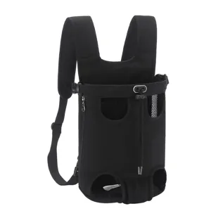 Black breathable portable pet carrier backpack for small dogs and cats with leg holes