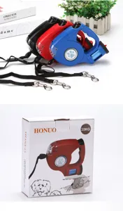 Laisse pour chien rétractable 3-en-1 avec lampe LED et boîte d'emballage