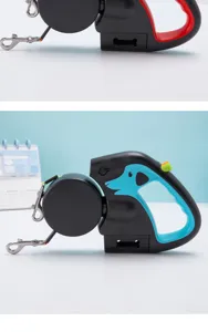 Laisse rétractable double pour chiens avec lampe LED intégrée et port de charge USB