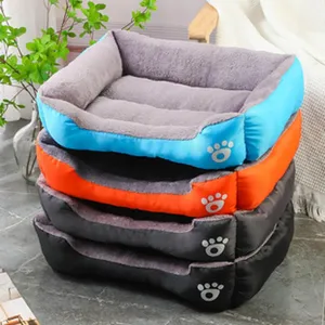Soft plush rectangular pet beds stacked in multiple colors for small dogs and cats