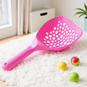 Large pink plastic cat litter scoop with sifter holes and long handle for pet cleaning main