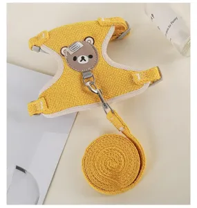 Pet dog harness and leash set, breathable mesh vest with cute bear decoration for small dogs and cats.