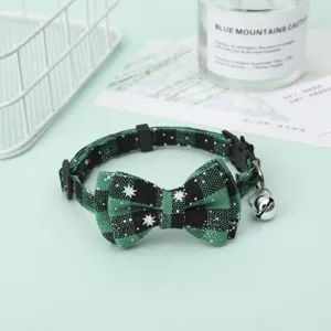 Christmas plaid pet collar with bow snowflake pattern and bell, adjustable safety cat collar