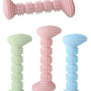 Vue rapprochée de jouets à mâcher colorés en TPR pour chiens avec des picots dentaires.