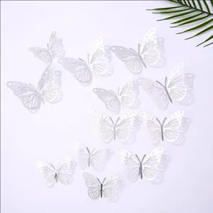 Stickers muraux papillon creux argenté 3d décoration maison fête mariage autocollants design