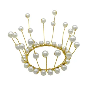 Mini Couronne Perle Gateau Topper Fil d Or Diademe Anniversaire Decoration Florale