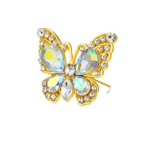 Elegante broche mariposa cristal aleación oro diamantes imitación alfiler floral boda