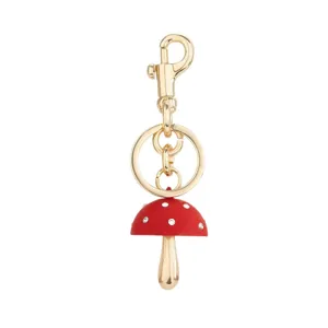 Leuke paddenstoel metalen sleutelhanger tasbedel met strass en sluiting hoofdweergave