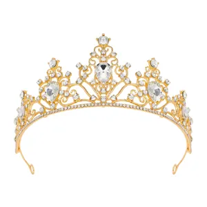 Elegant gold bridal tiara with sparkling rhinestones princess crown for wedding party hair accessories