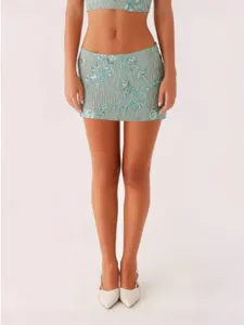 Sexy Pailletten bestickter Zweiteiler Crop Top und Minirock Set für Damen Party Clubwear