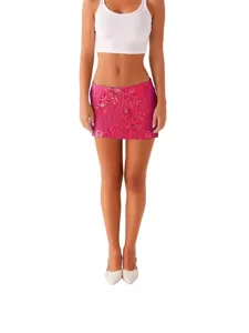 Damen Y2K Glitzer Pailletten Perlen Minirock Sexy Tief geschnittener Bodycon Kurzrock