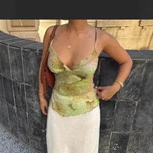 Green floral tie-dye camisole women summer sexy v-neck spaghetti strap top new fit