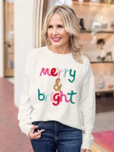 Maglione in maglia a maniche lunghe casual da donna con grafica ricamata colorata autunno inverno.