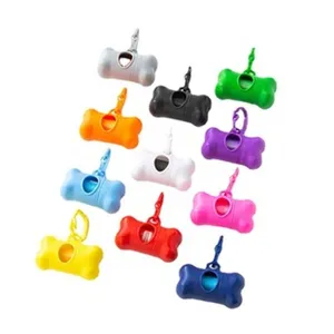 Portable bone-shaped dog poop bag dispenser holder with hook for outdoor walking pet waste clean.