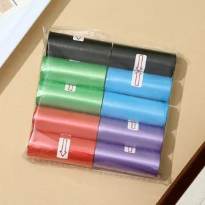 Colorful pet waste bags rolls in transparent package for dog poop cleaning daily use