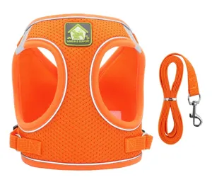 Comfortable orange reflective breathable mesh dog harness and leash set for small pets