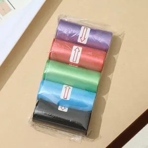 Colorful pet waste bags rolls, durable dog poop garbage bags for daily outdoor cleanup use.