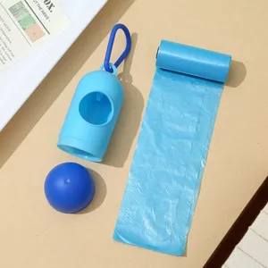 Dog waste bag dispenser with roll of poop bags, portable pet cleaning tool for outdoor walking.
