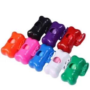 Portable bone shaped dog poop bag dispenser holder for outdoor pet waste cleaning storage.