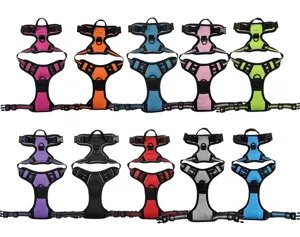 Adjustable heavy duty nylon dog harnesses available in ten vibrant colors for large pets