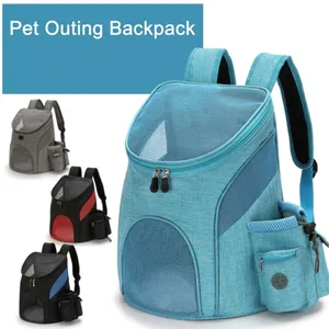 Breathable and comfortable pet carrier backpack for outdoor travel in blue and grey colors
