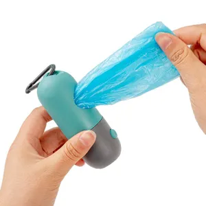 Draagbare capsule huisdier afvalzak dispenser met LED verlichting en blauwe afvalzak