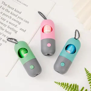 Draagbare capsule hondepoepzakjeshouder met LED-verlichting en haak, set roze, groen, blauw