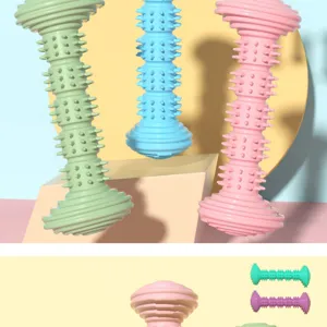 Gros plan détaillé sur des jouets à mâcher TPR pour chiens en couleurs pastel pour le tartre