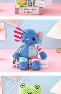 Detailed view of a squeaky patchwork plush elephant toy for small and medium pets