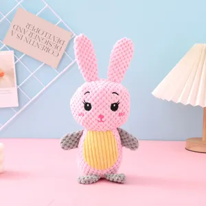 Squeaky pink plush bunny toy for small dogs and cats, textured fabric for teething