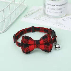 British Plaid Pet Collar With Bow And Bell Adjustable Cute Puppy Cat Neck Strap