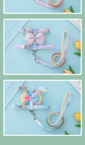 Set de arnés y correa con degradado pastel y lazo para gatos pequeños y perros pequeños