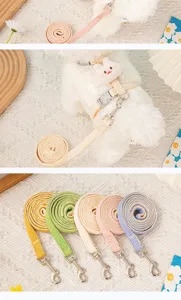 Detail view of adjustable pet harness with bunny decor in five pastel colors