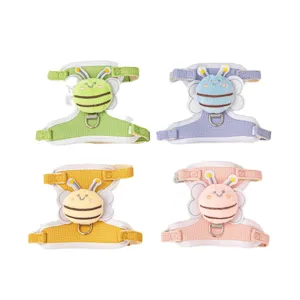 Pettorina regolabile per gatti con ape in tessuto waffle, set da 4 colori pastello