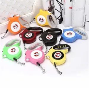 Collection of colorful automatic retractable pet leashes with LED lights and 5m cord