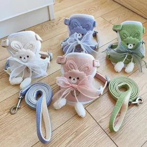 Pet Harness and Leash Set Cute Cartoon Animal Waffle Knit Vest Style Small Dogs Cats Walking Lead Pet Supplies
