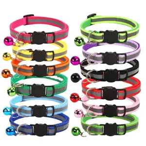 Reflektierendes Haustier Katze Hund Halsband Mit Glocke Cartoon Katzenkopf Schnalle Verstellbares Nylon Haustier Nackengurt Welpen Sicherheit Halsbänder